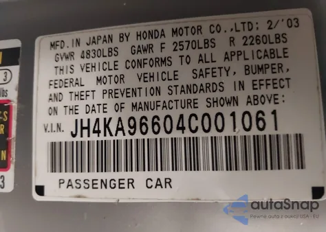 2004 Acura Rl 3.5 z USA, uszkodzony, nr VIN JH4KA96604C001061